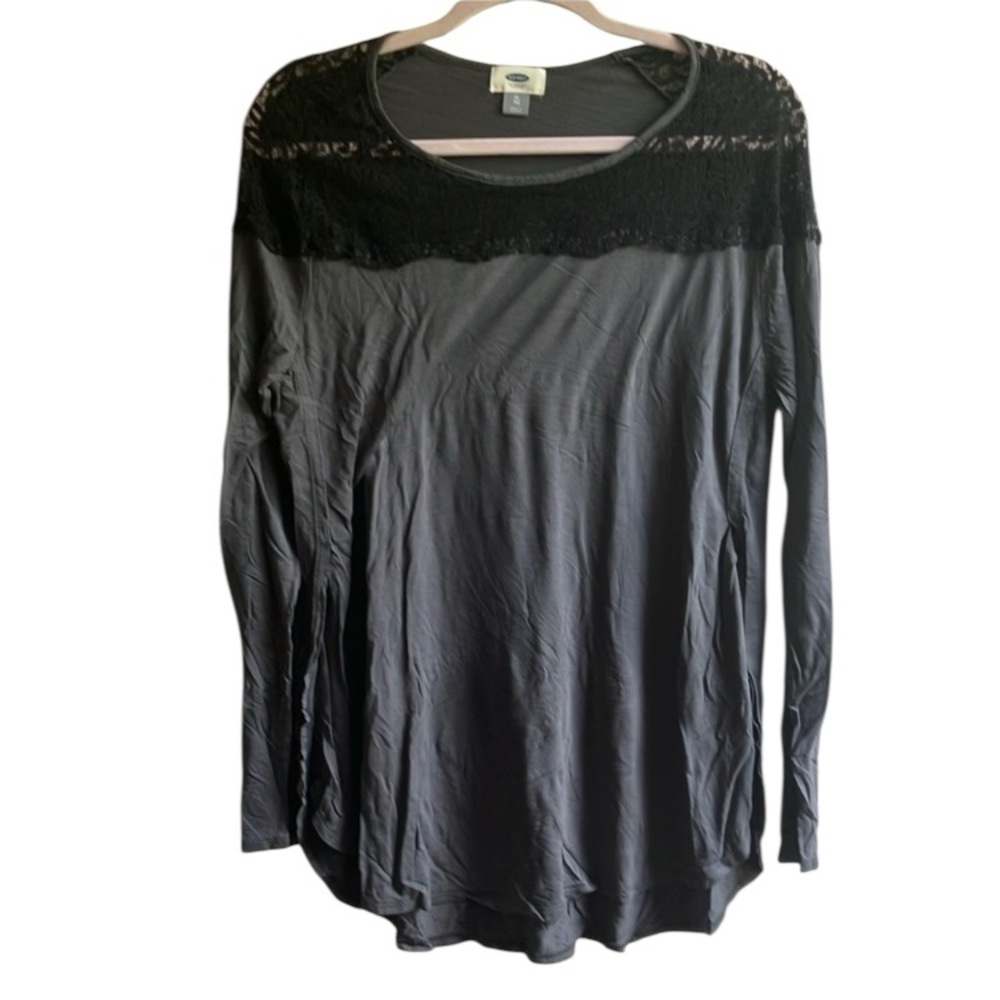 Old Navy Lace Yoke Tunic Side Slit Blouse Size XL Long Sleeves Fall Top